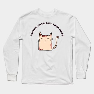 Coffee cats and yoga mats funny yoga and cat drawing Long Sleeve T-Shirt